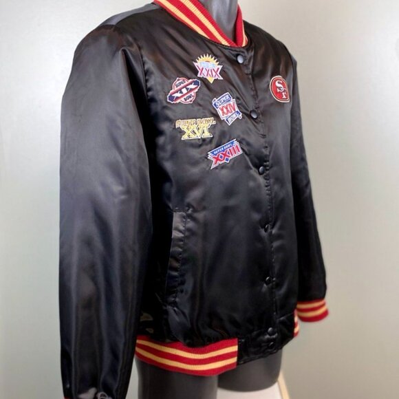 Share San Francisco 49ers Woman's 5 Time Super Bowl Jacket STARTER BLACK XL - Picture 3 of 11